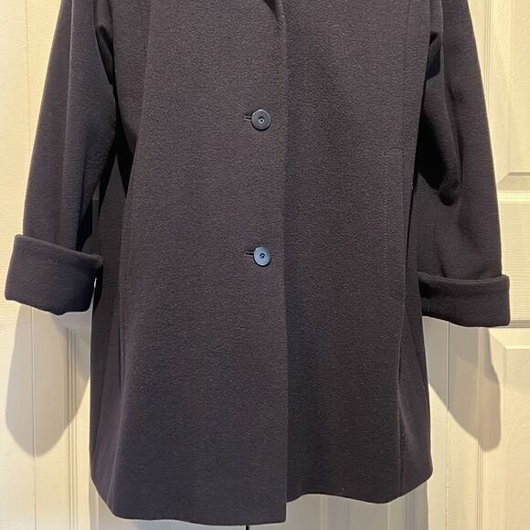 Steilmann Navy Wool Blend Coat With Brown Faux Fur Collar Size 10 - Picture 3 of 13